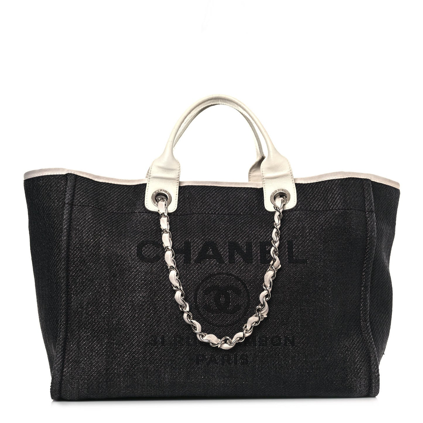 Canvas Large Deauville Tote Black White