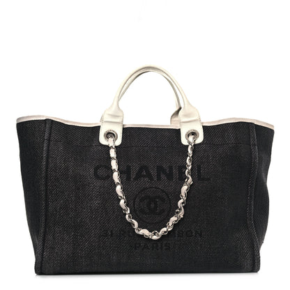 Chanel Canvas Large Deauville Tote Black White 1 of 15