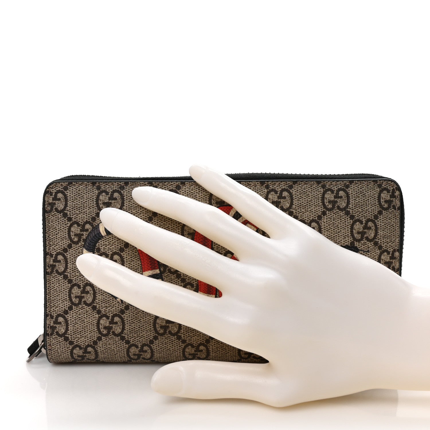 Gucci GG Supreme Monogram Kingsnake Zip Around Wallet Black 2 of 7