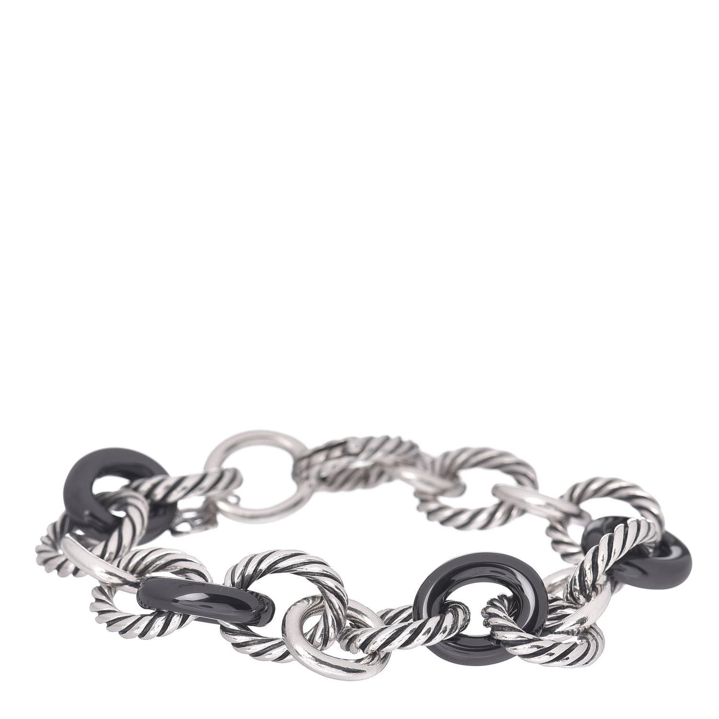 Sterling Silver Ceramic 13mm Large Oval Link Bracelet Black