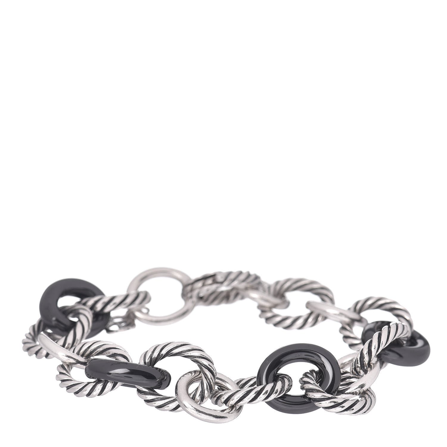 David Yurman Sterling Silver Ceramic 13mm Large Oval Link Bracelet Black 1 of 4