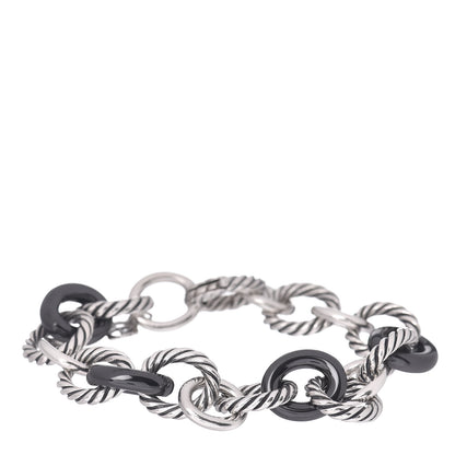David Yurman Sterling Silver Ceramic 13mm Large Oval Link Bracelet Black 1 of 4