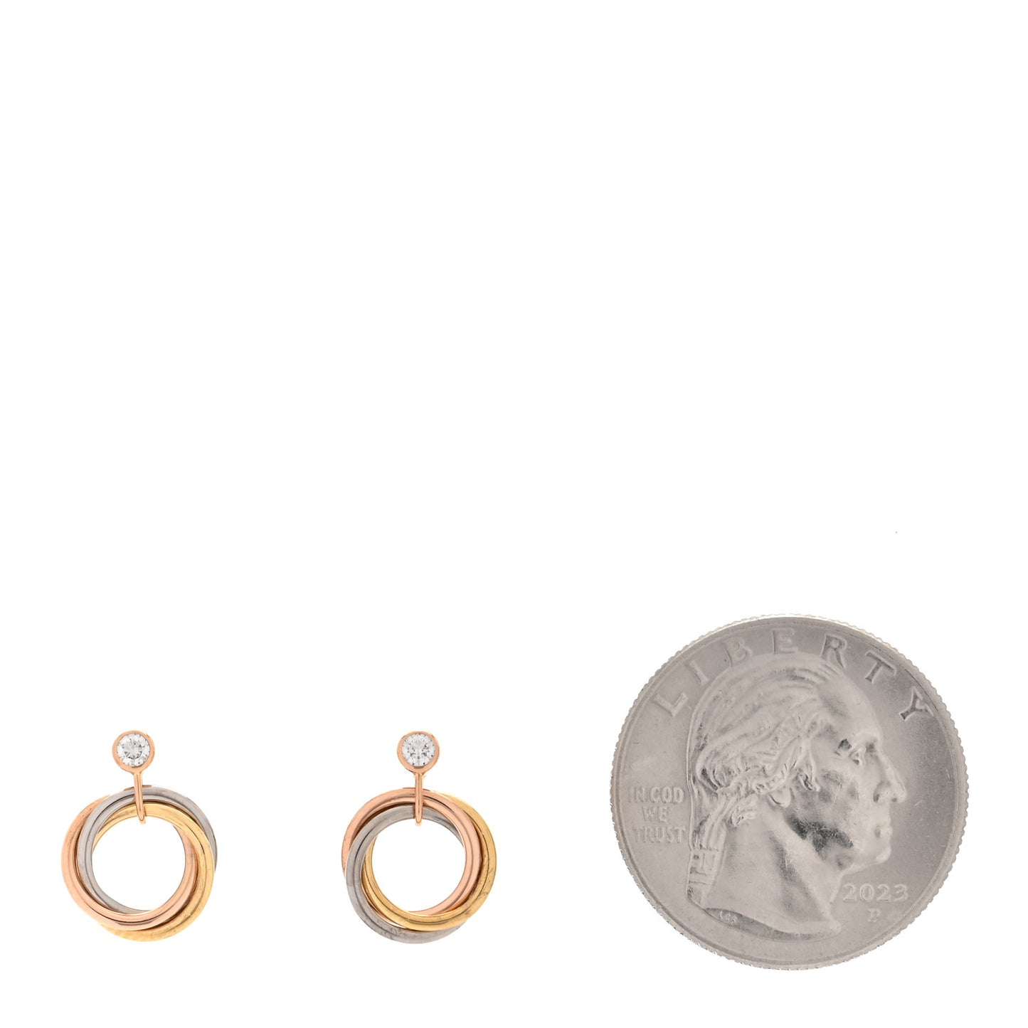 18K Pink Yellow White Gold Diamond Trinity Drop Earrings