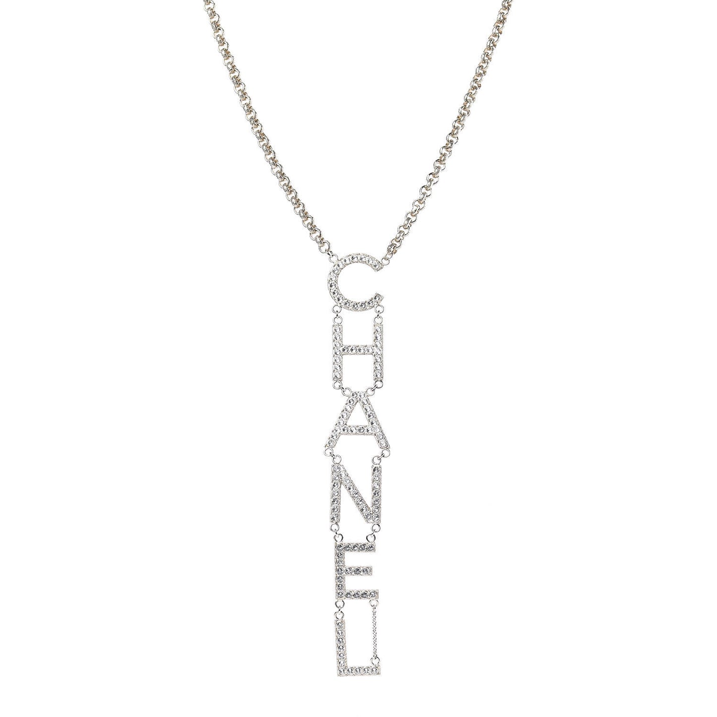 Metal Crystal Cha-Nel Logo Necklace Gold