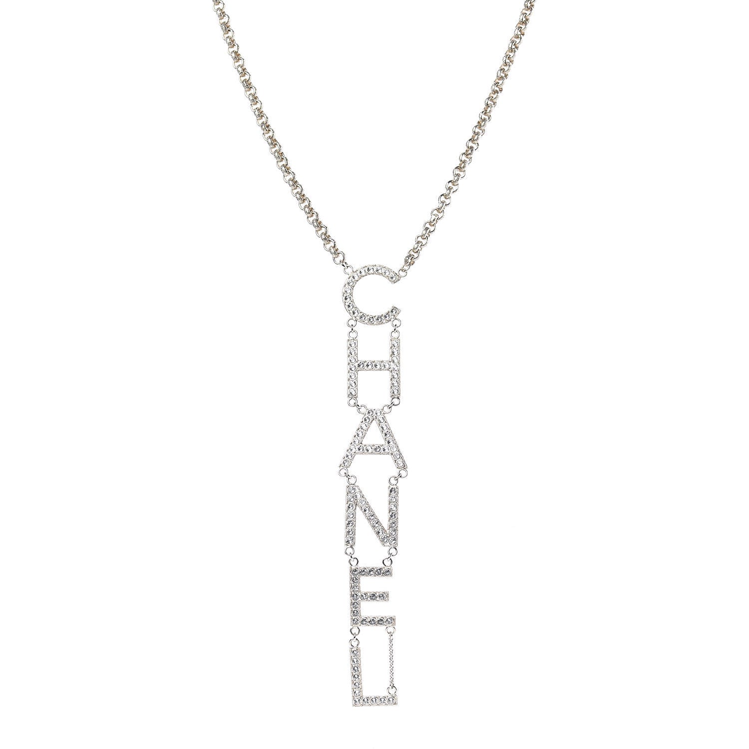 Chanel Metal Crystal Cha-Nel Logo Necklace Gold 1 of 5
