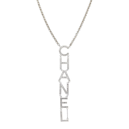 Chanel Metal Crystal Cha-Nel Logo Necklace Gold 1 of 5