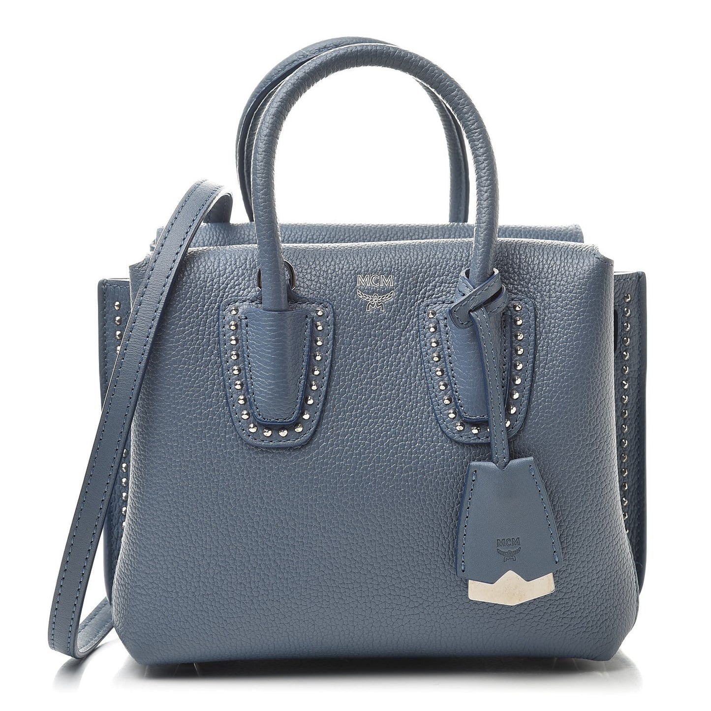 Grained Calfskin Studded Mini Milla Tote Luft Blue