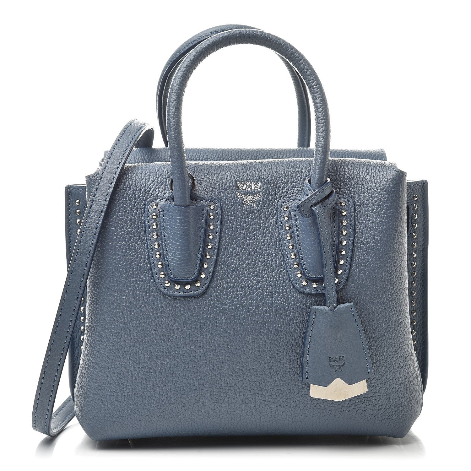 MCM Grained Calfskin Studded Mini Milla Tote Luft Blue 1 of 11