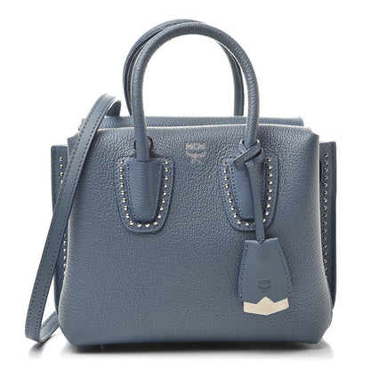 MCM Grained Calfskin Studded Mini Milla Tote Luft Blue 1 of 11