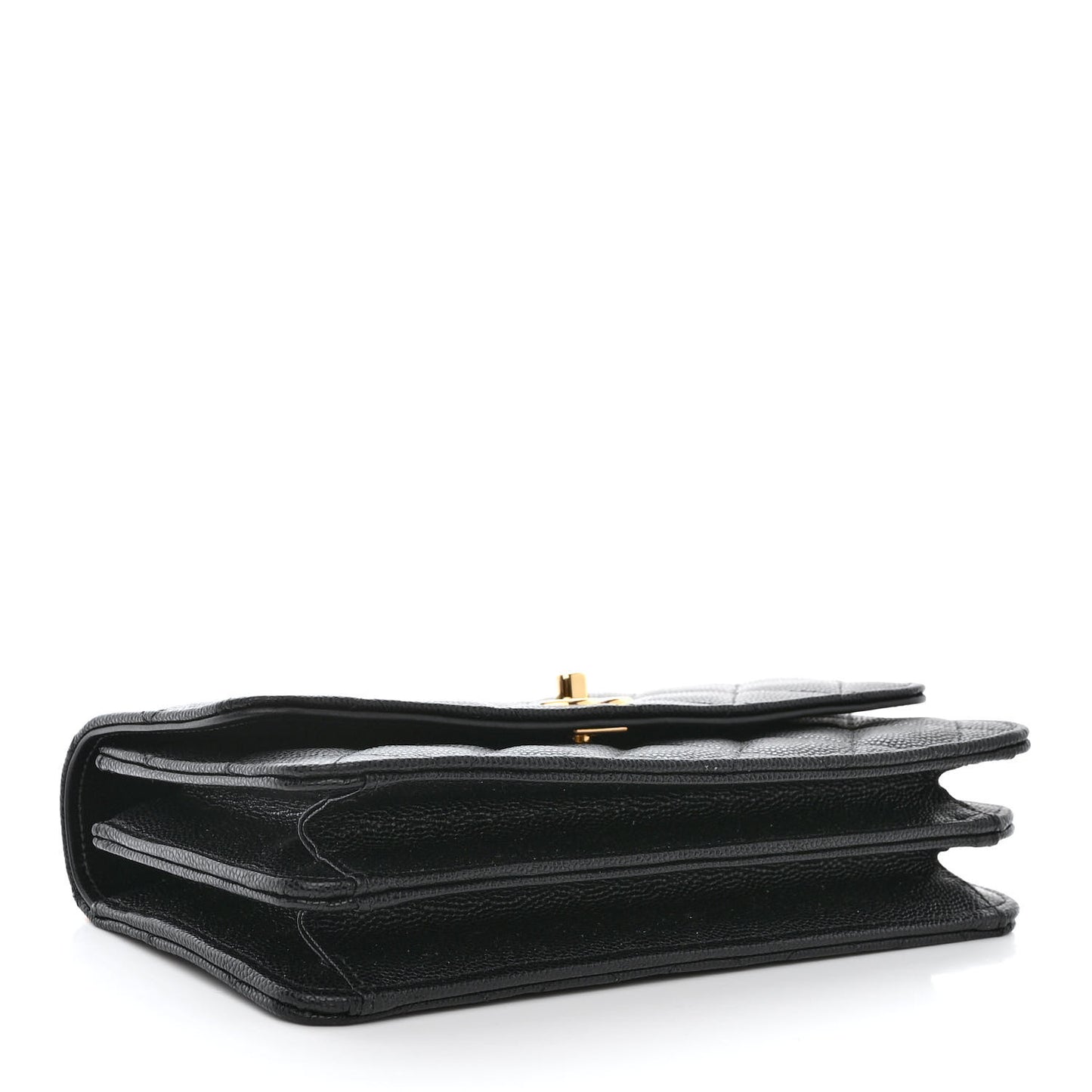 Shiny Caviar Quilted Flap Charm Wallet On Chain WOC Black