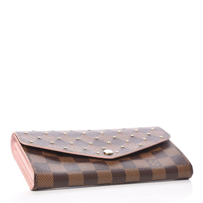 Louis Vuitton Damier Ebene Studded Sarah Wallet NM Rose Ballerine 4 of 10