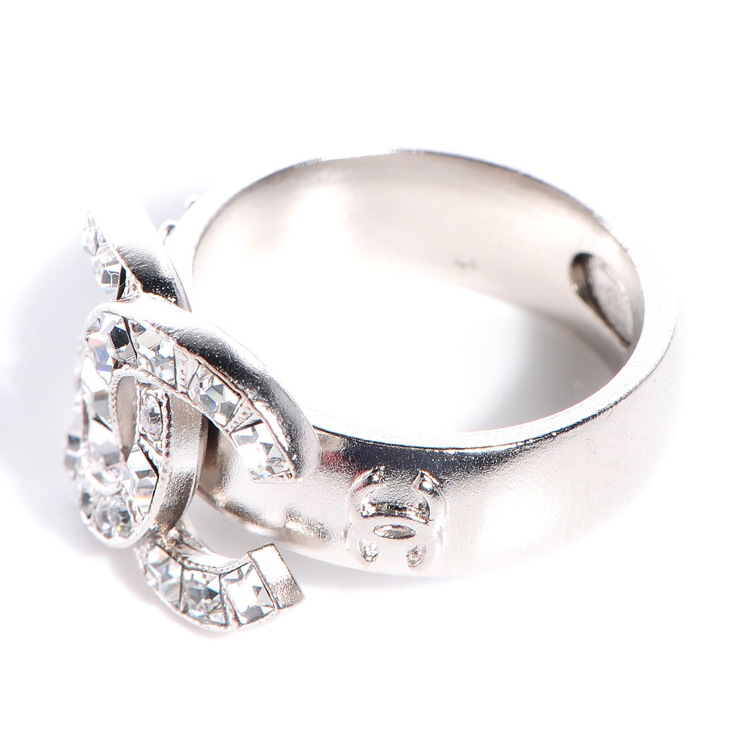 Crystal Baguette CC Logo Ring Silver 6
