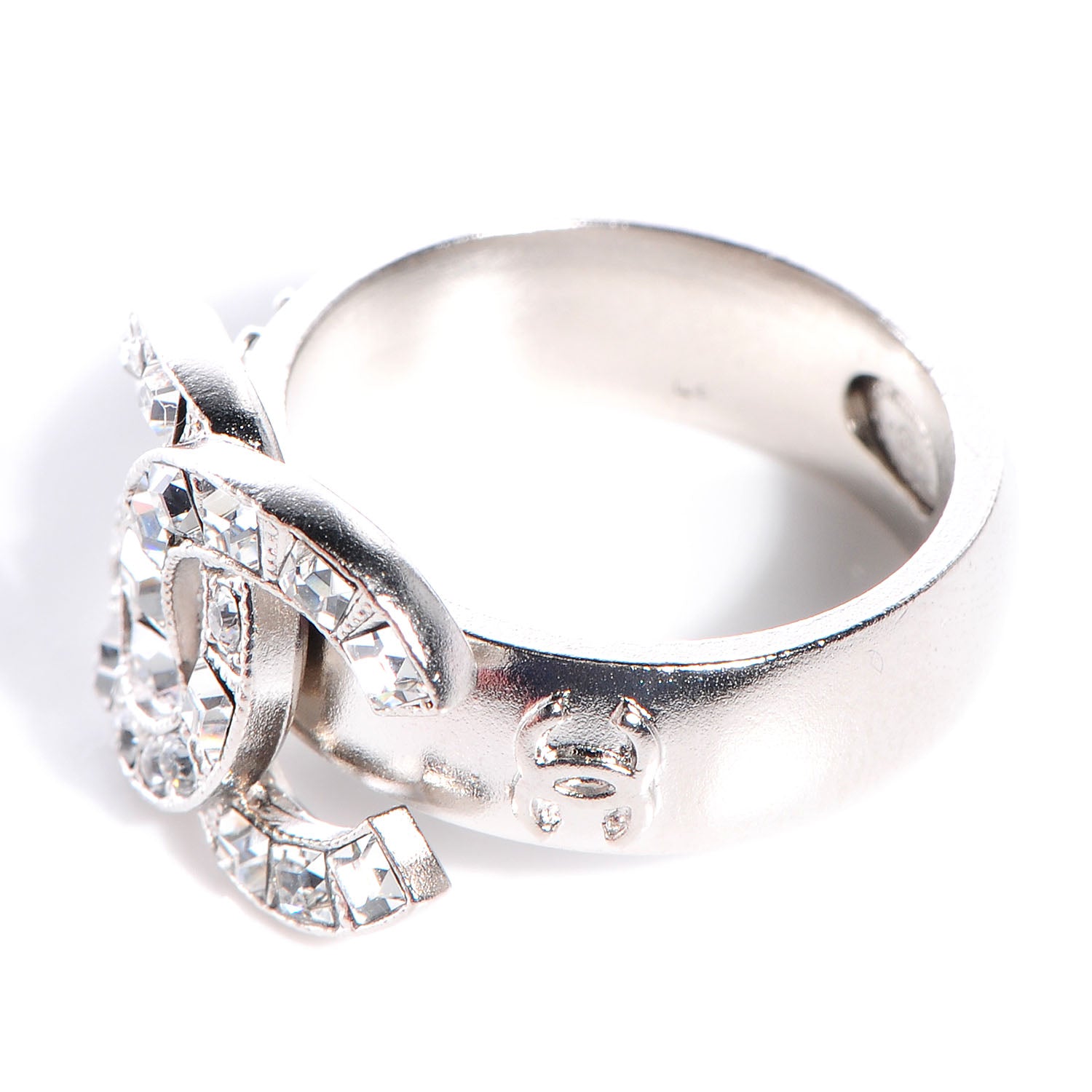 Chanel Crystal Baguette CC Logo Ring Silver 6 3 of 5