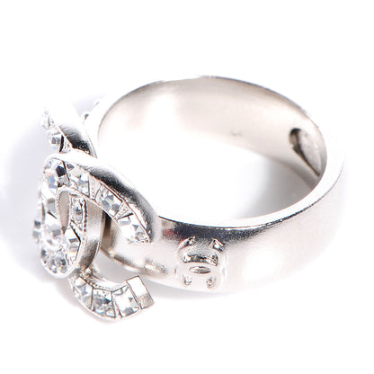 Chanel Crystal Baguette CC Logo Ring Silver 6 3 of 5