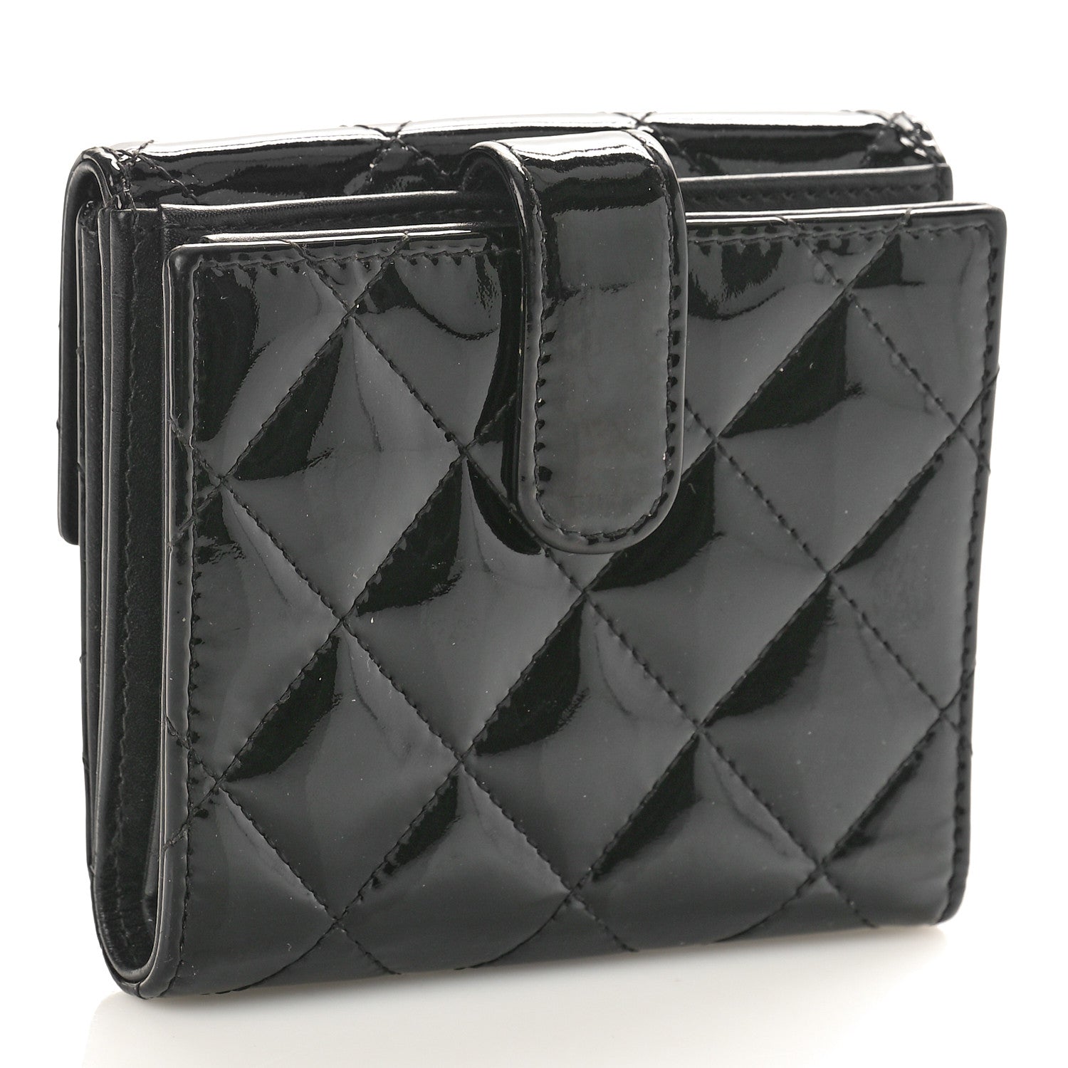 Chanel Patent Quilted Compact French Flap Wallet Black 3 of 10
