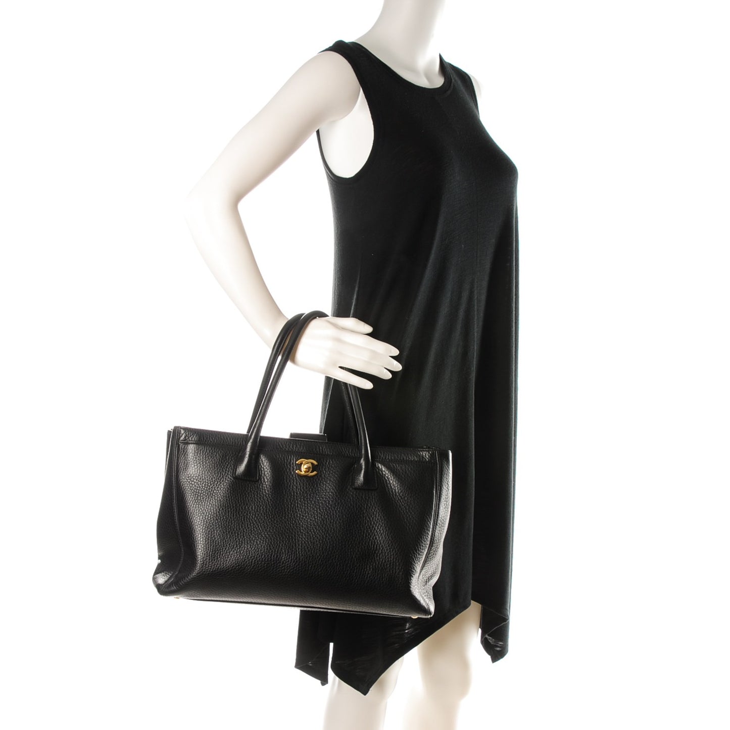 Calfskin Cerf Executive Shopper Tote Black