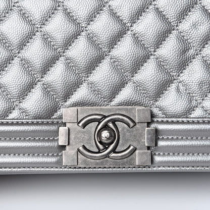 Chanel Metallic Caviar Quilted Medium Boy Flap Silver 10 of 15