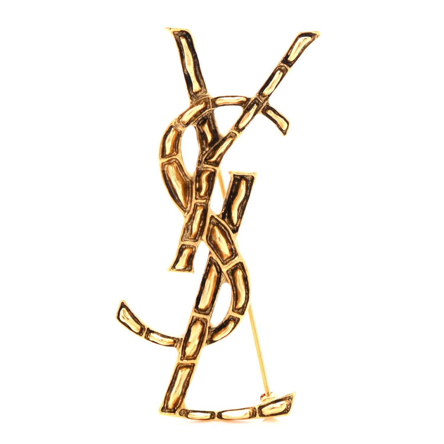 Saint Laurent Monogram Crocodile Opyum Brooch Gold 1 of 4