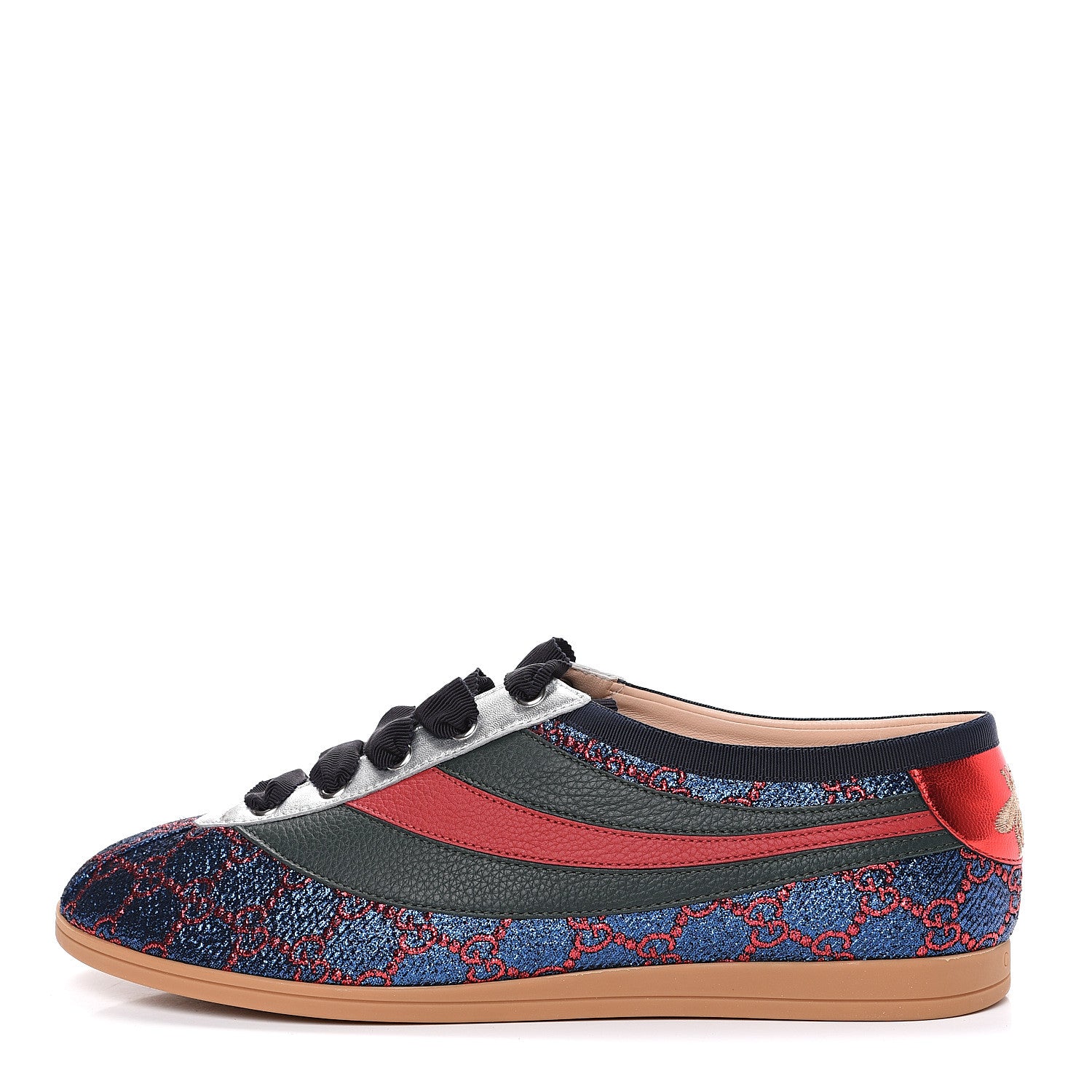 Gucci Lurex Calfskin Web GG Monogram Mens Falacer Sneakers 8.5 Iridescent Blue Iridescent Red Silver 1 of 10