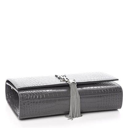 Saint Laurent Calfskin Crocodile Embossed Medium Classic Monogram Kate Tassel Satchel Fog 4 of 9