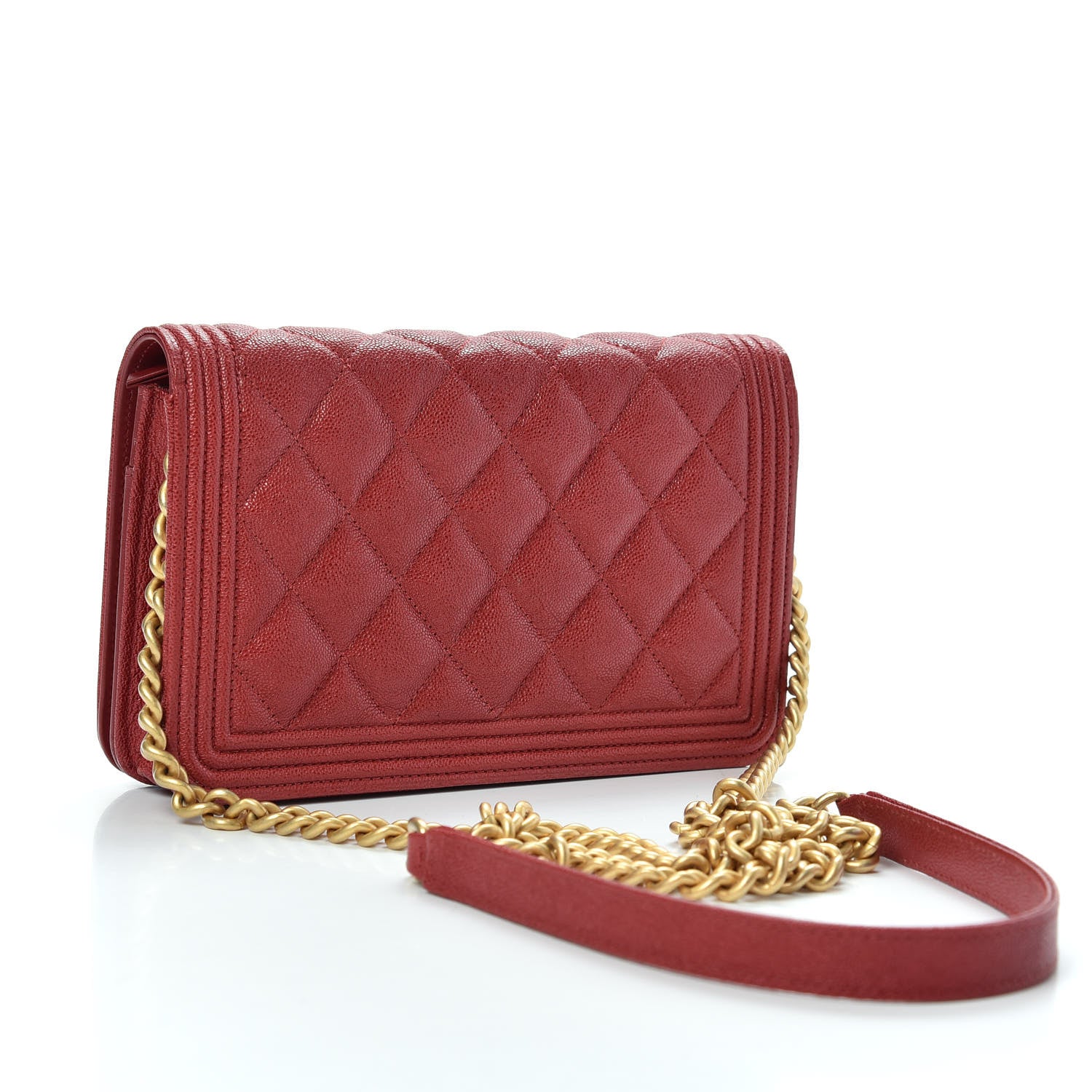 Chanel Caviar Quilted Boy Wallet On Chain WOC Red 3 of 11