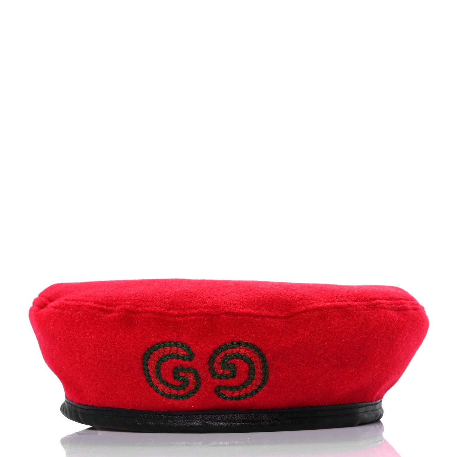 Gucci Felt Embroidered GG Patch Beret Hat L Red 2 of 6