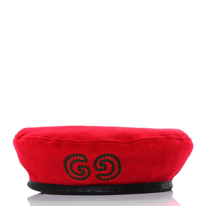 Gucci Felt Embroidered GG Patch Beret Hat L Red 2 of 6