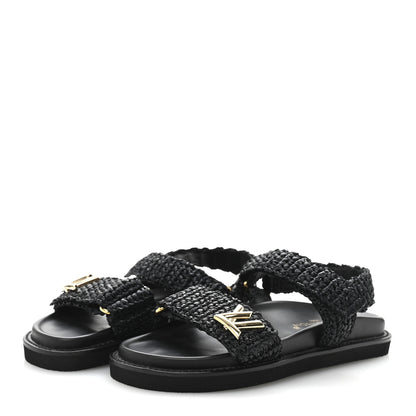 Louis Vuitton Raffia Sunset Comfort Flat Sandals 36.5 Black 4 of 9