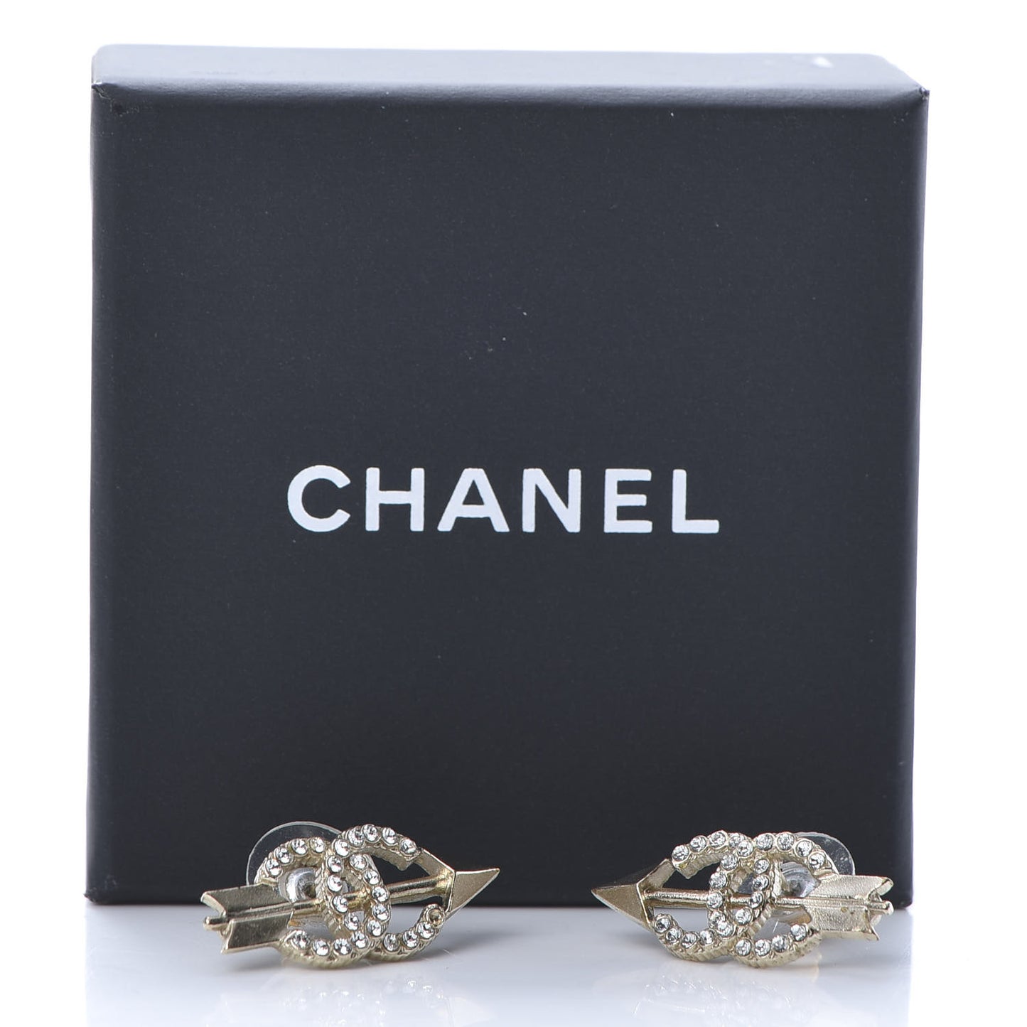 Metal Crystal CC Arrow Earrings Gold