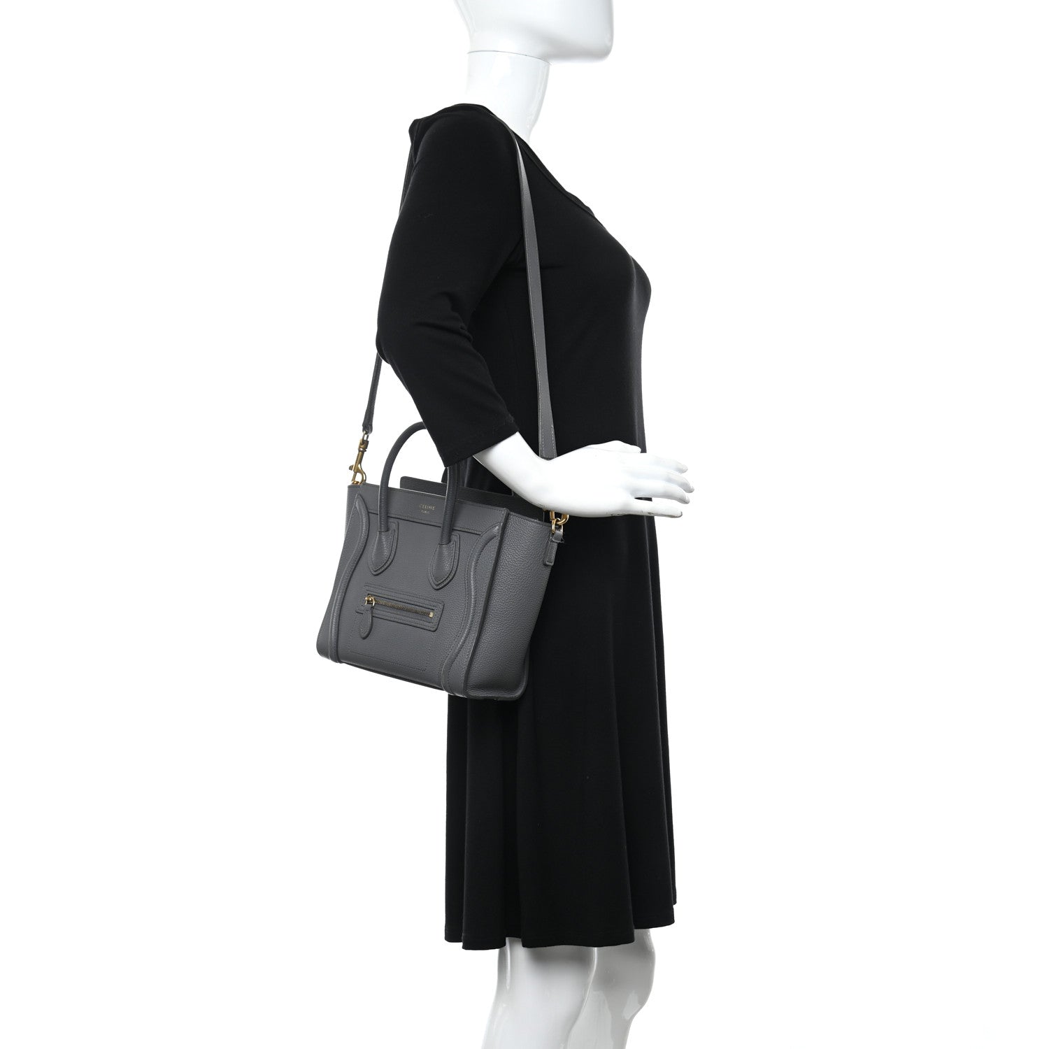Celine Drummed Calfskin Nano Luggage Kohl 2 of 10