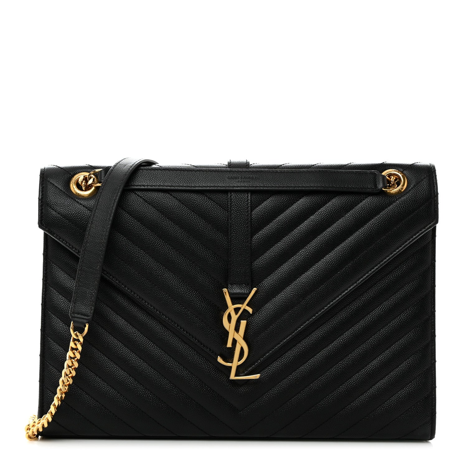 Saint Laurent Grain De Poudre Matelasse Chevron Large Monogram Satchel Black 1 of 10