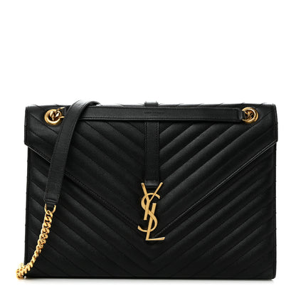 Saint Laurent Grain De Poudre Matelasse Chevron Large Monogram Satchel Black 1 of 10