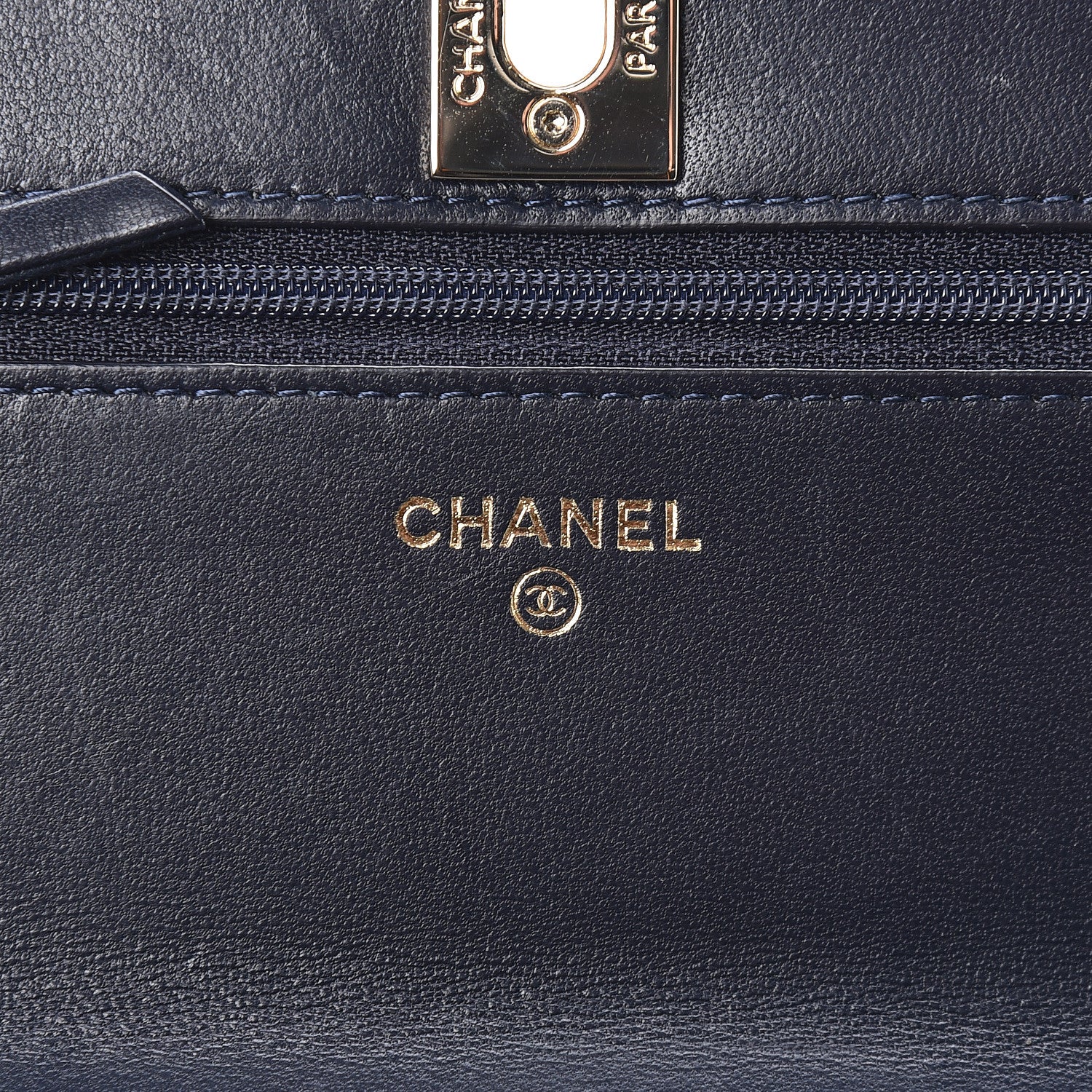 Chanel Lambskin Quilted Trendy CC Wallet On Chain WOC Navy 6 of 12