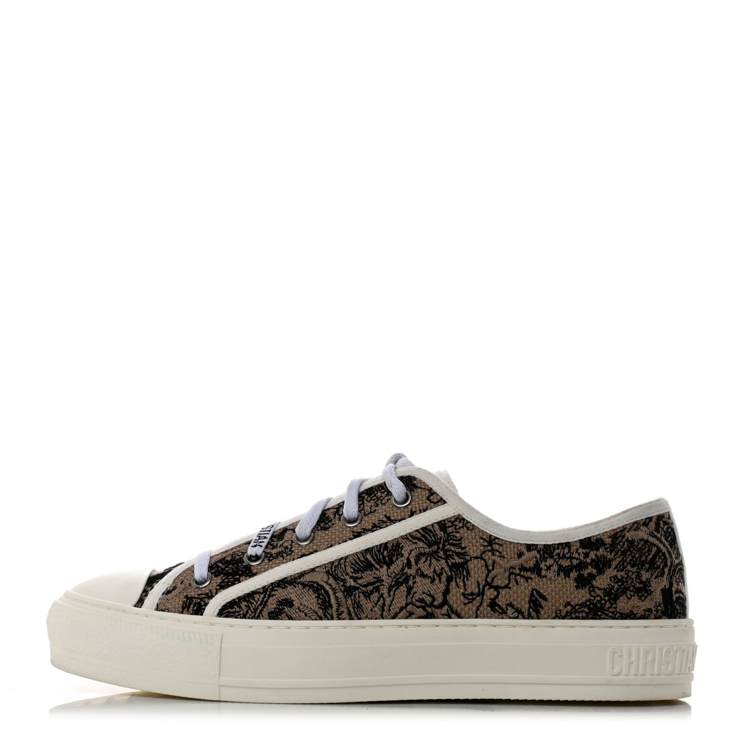 Canvas Toile De Jouy Embroidered Womens Walk'N'Dior Low Top Sneakers 40.5 Hazelnut Black