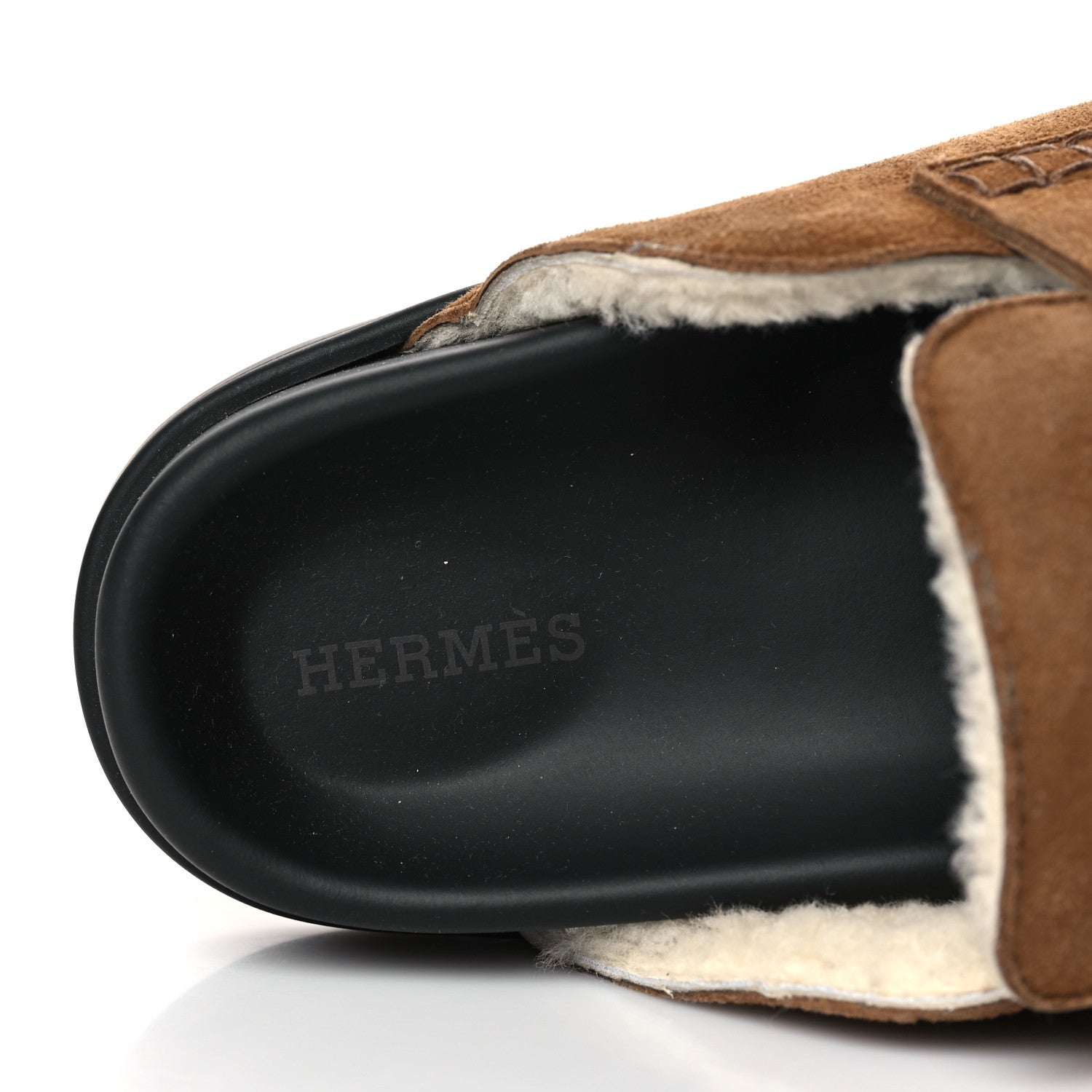 Hermes Suede Goatskin Shearling Go Mules 35 Brun Frume Ecru 7 of 8