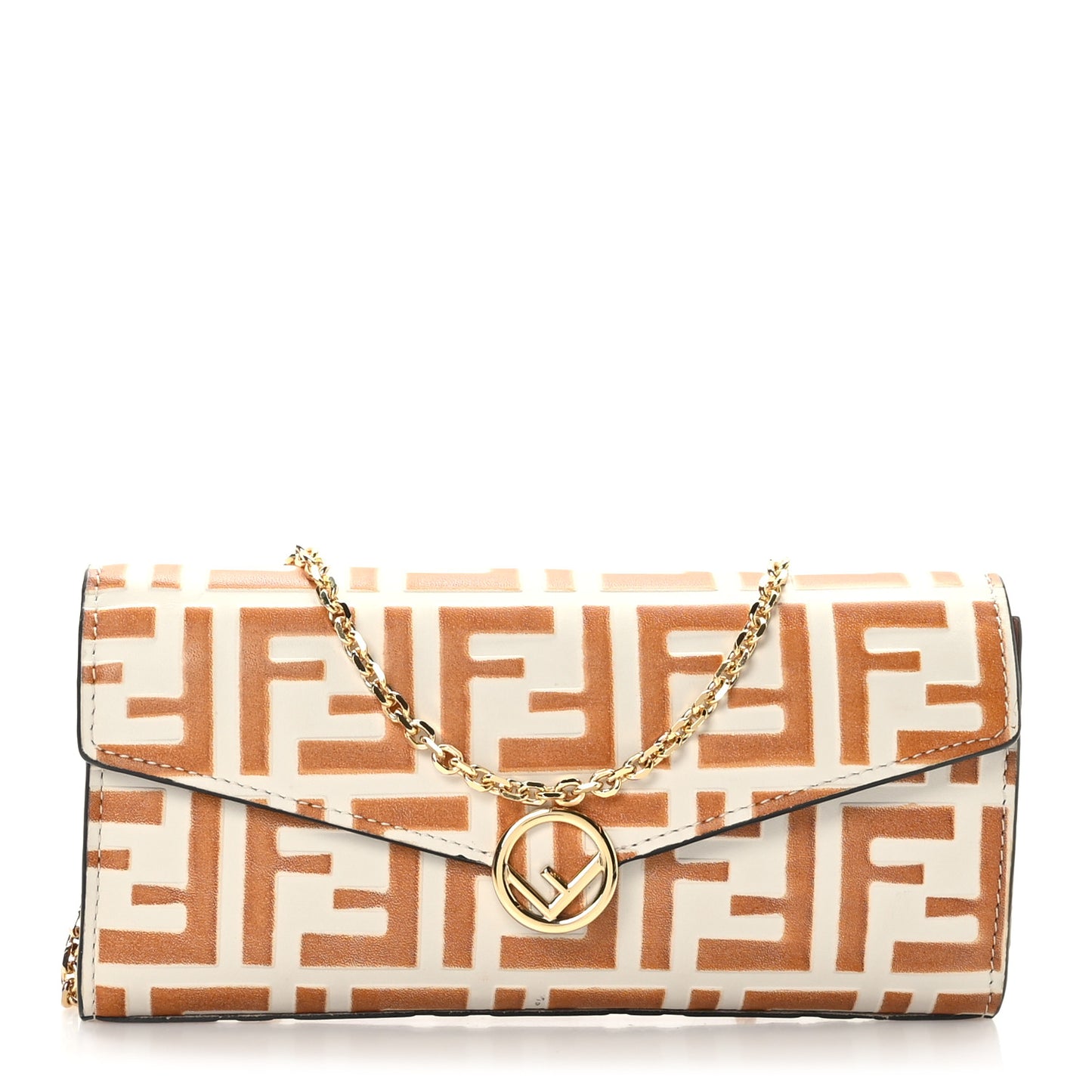 Vitello Soft F is Fendi Bi-Color FF 1974 Embossed Continental Envelope Wallet On Chain Camelia Saddler