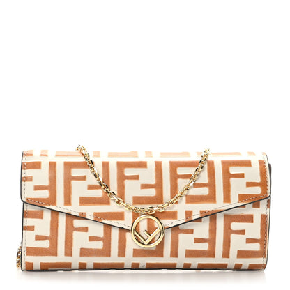 Fendi Vitello Soft F is Fendi Bi-Color FF 1974 Embossed Continental Envelope Wallet On Chain Camelia Saddler 1 of 11