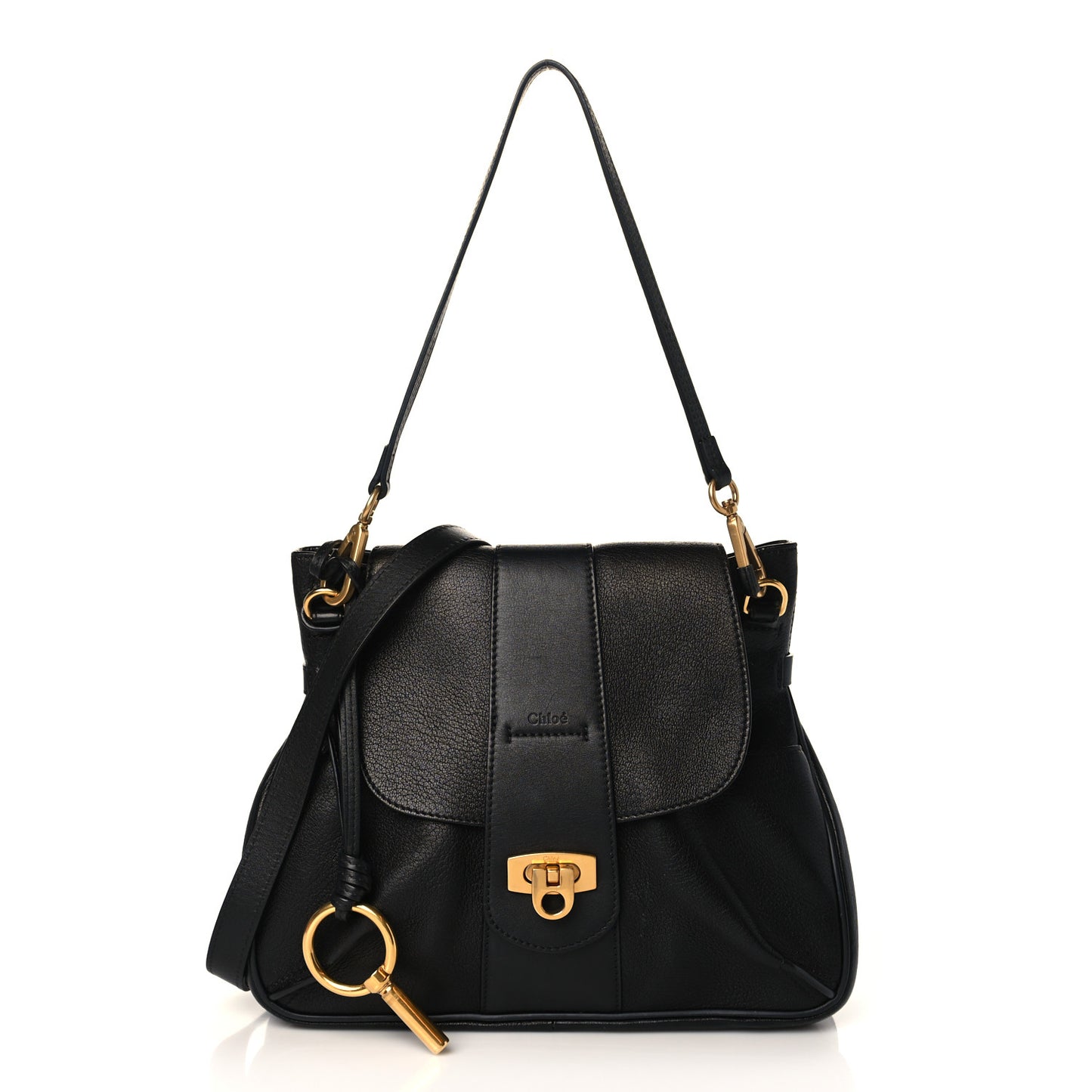 Grained Lambskin Calfskin Medium Lexa Shoulder Bag Black