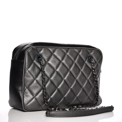 Chanel Metallic Calfskin Quilted Large Ballerine Camera Case Dark Grey Black 3 of 10