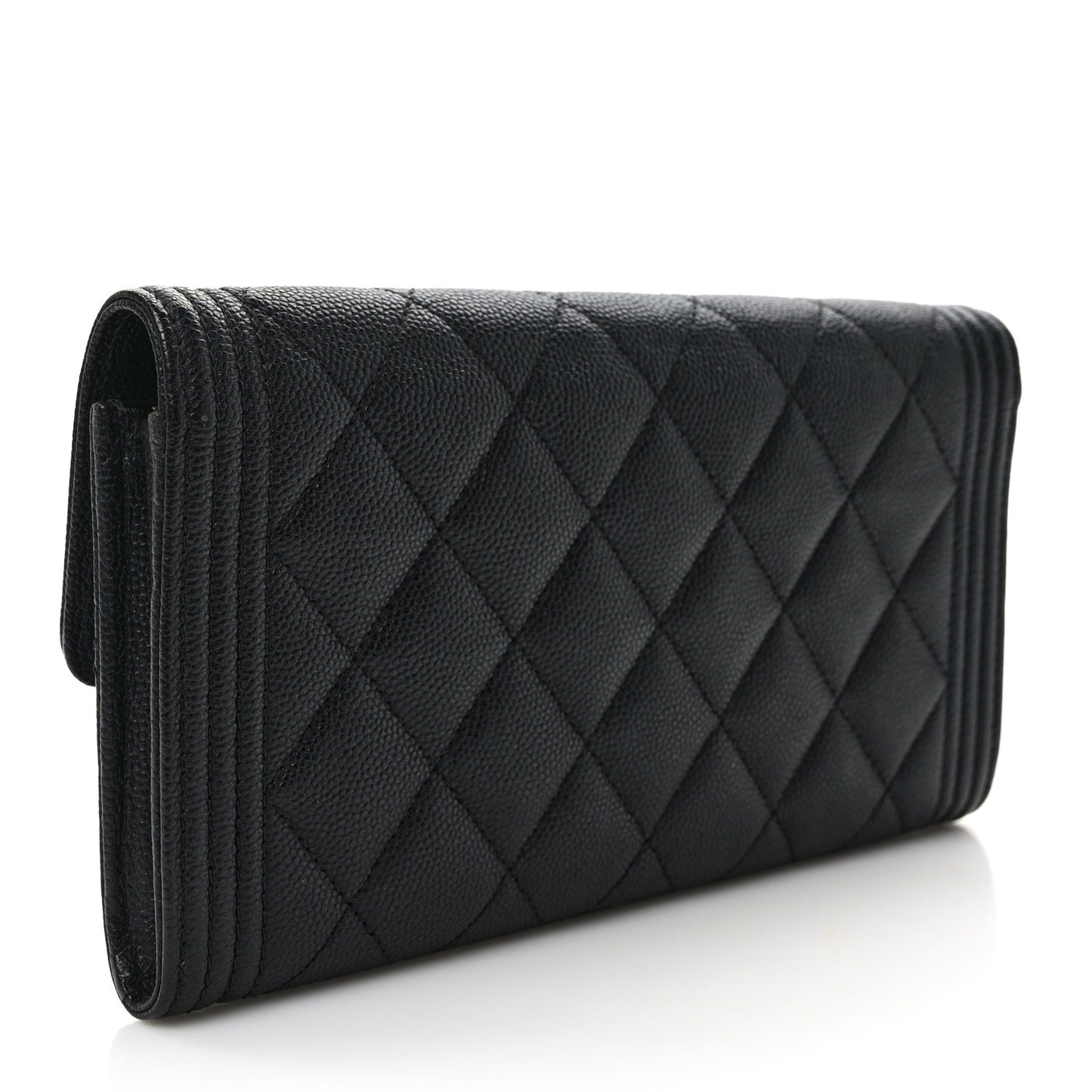 Caviar Quilted Large Boy Gusset Flap Wallet Black