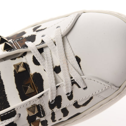 Valentino Garavani Calfskin Leopard Print Rockstud Untitled Open Sneakers 37.5 White 6 of 12