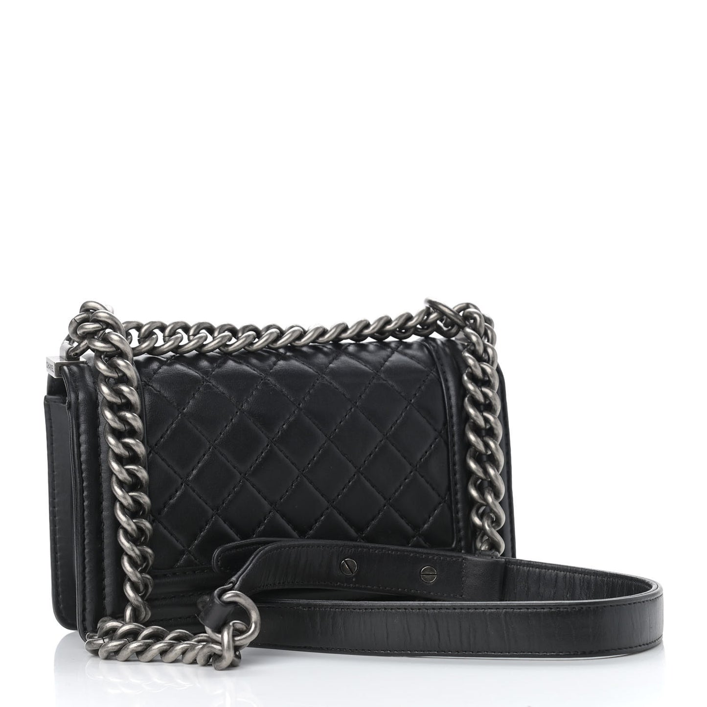 Calfskin Quilted Small Boy Flap Black