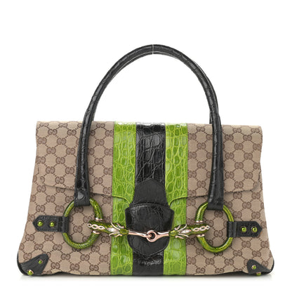 Gucci Crocodile Web Monogram Tom Ford Dragon Tote Dark Brown Green 1 of 14