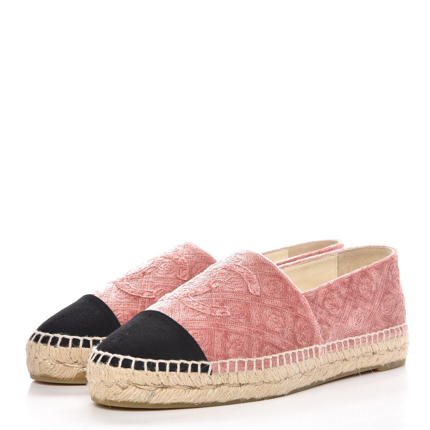 Chanel Velvet Grosgrain Quilted Camellia CC Espadrilles 38 Pink Black 3 of 10