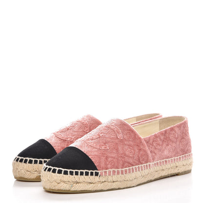 Chanel Velvet Grosgrain Quilted Camellia CC Espadrilles 38 Pink Black 3 of 10