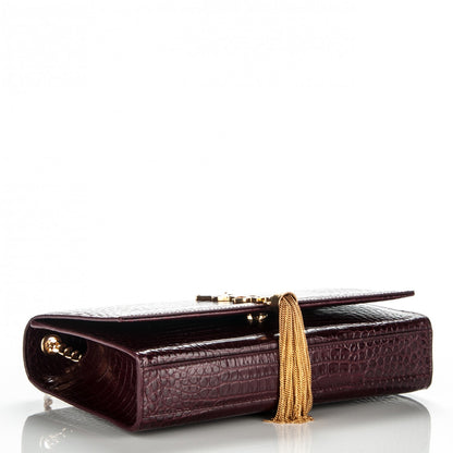 Saint Laurent Calfskin Crocodile Embossed Medium Classic Monogram Kate Tassel Satchel Dark Red 4 of 6