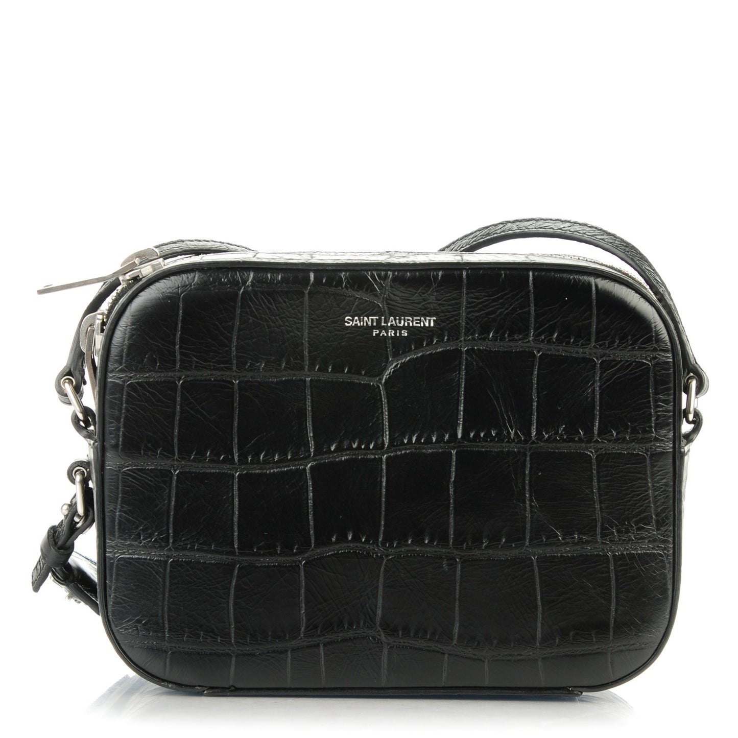Calfskin Crocodile Embossed Small Classic Monogram Camera Bag Black