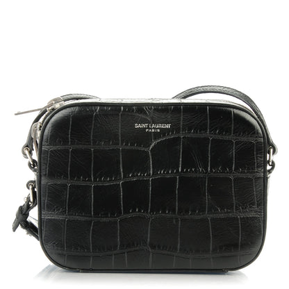 Saint Laurent Calfskin Crocodile Embossed Small Classic Monogram Camera Bag Black 1 of 8