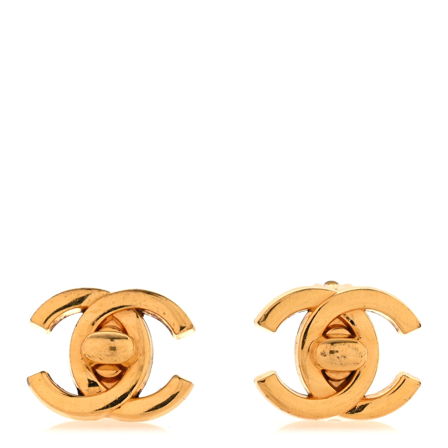 Chanel Metal CC Turnlock Clip On Earrings Gold 1 of 4