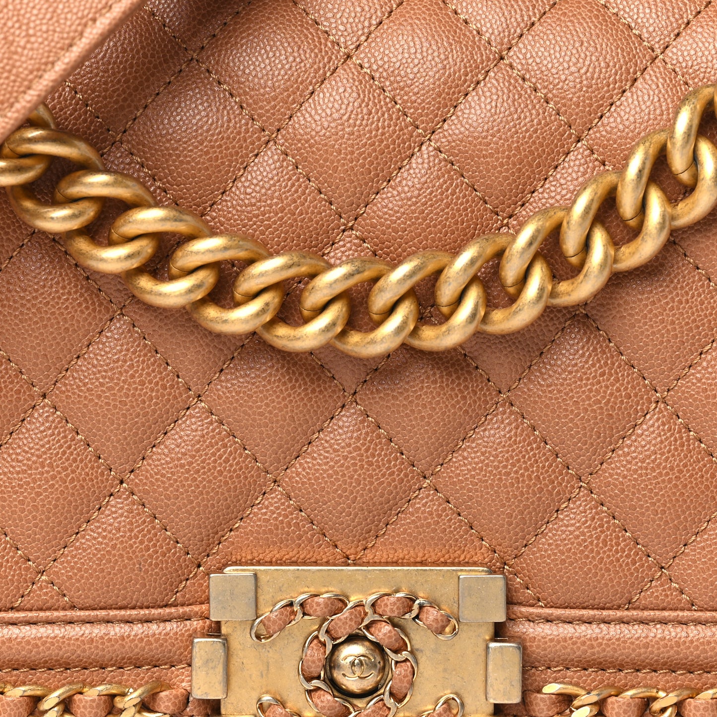Caviar Quilted Chain Around Medium Boy Flap Beige